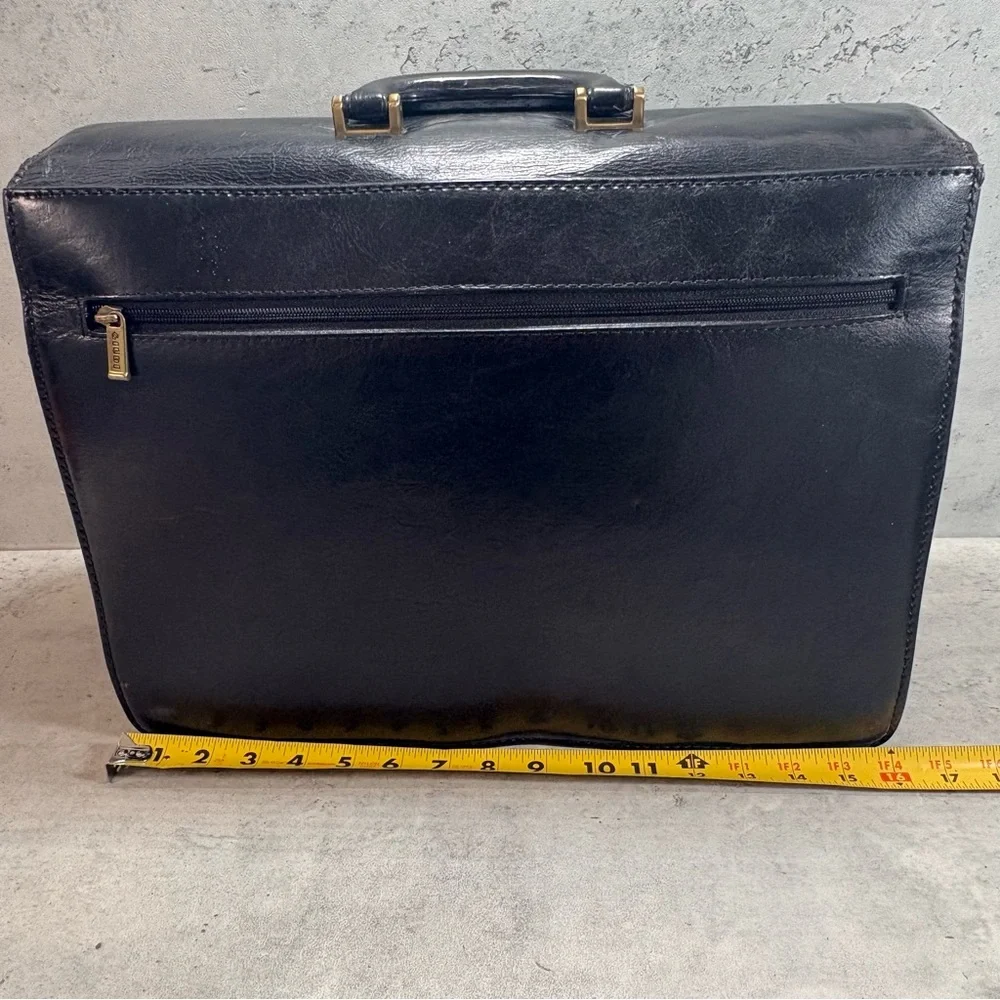 Guidi Briefcase Shoulder Bag Latch Multi Pocket Black‎ Leather Made In Italy